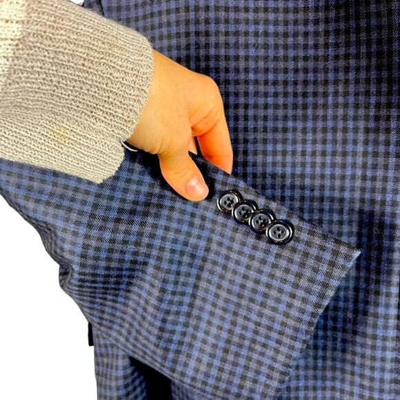 JB Britches | Logan Blue Check Suit Coat Blazer 100% Wool Classic Fit Size 40S - Picture 4 of 9